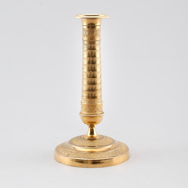 LJUSSTAKE, empire, förgylld brons, tidigt 1800-tal.