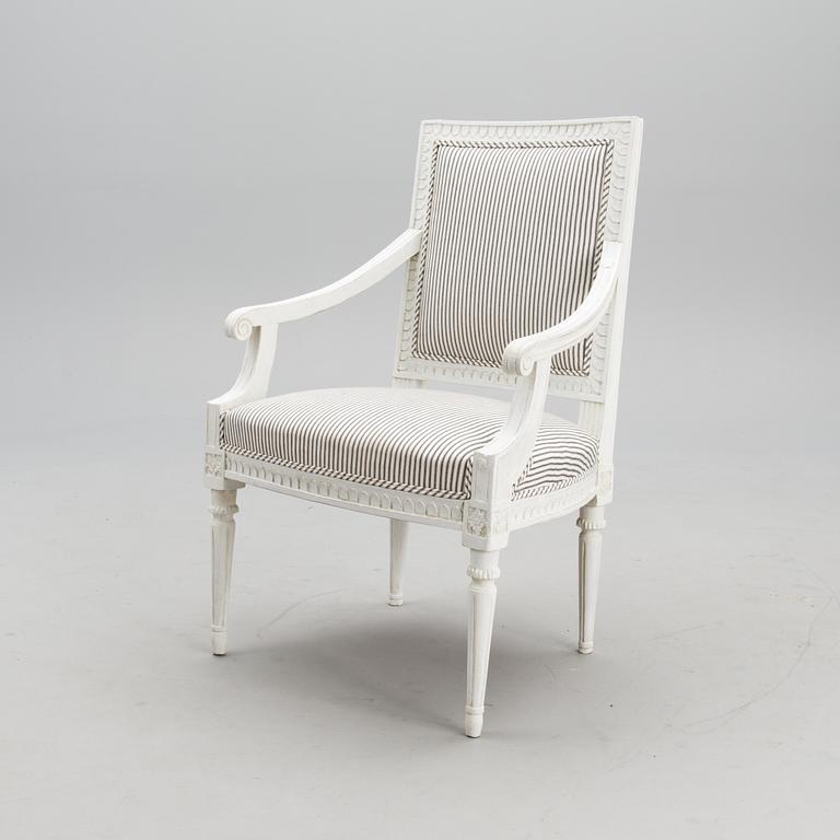 A late 18th century Swedidh Gustavian open arm chair.