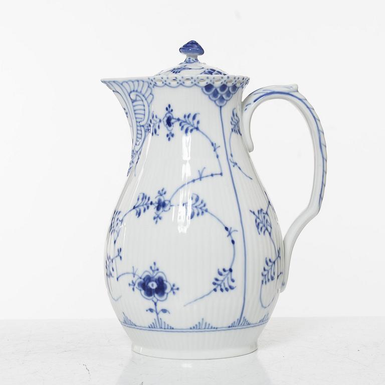 Royal Copenhagen, chocolate pot, porcelain, Blue Fluted, full lace, model 1025.