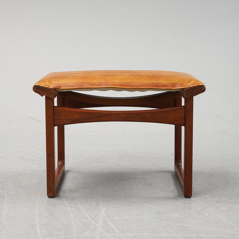 Ejnar Larsen & Aksel Bender, a teak and leather stool for Ludvid Pontoppidan Denmark, 1950's.