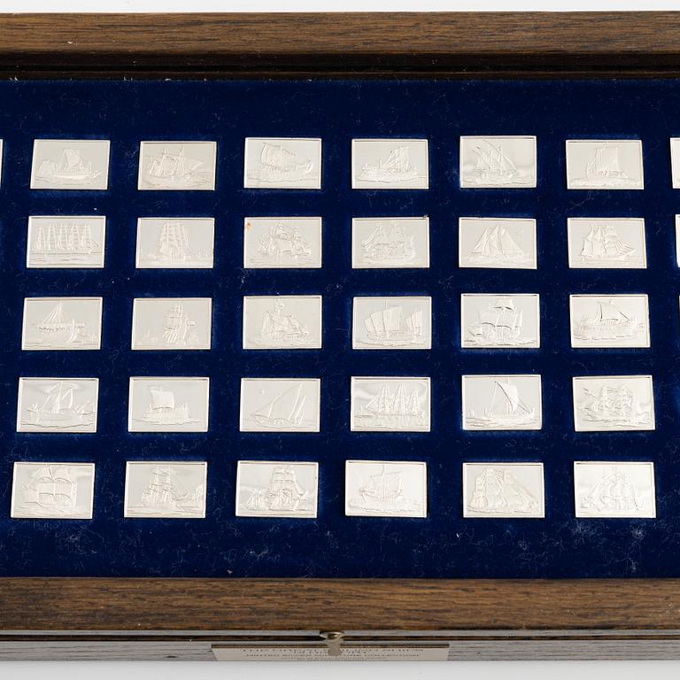 Miniatyrer, 50 st, sterling silver, "Historiens Stora Segelfartyg", Franklin Mint, 1970-tal.
