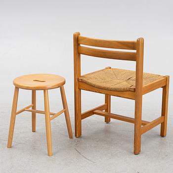 Børge Mogensen, an "Asserbo" pine chair, Karl Andersson & Söner, Sweden, and a "J27" beech stool, FDB Möbler, Denmark.