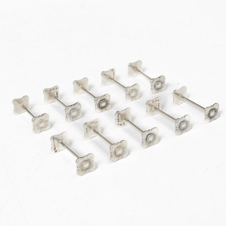 Hummergafflar, 5 st, samt smörhundar, 10 st, silver, 1900-talets mitt.