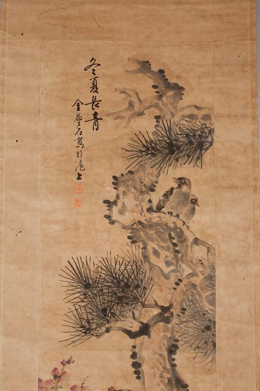 JIN MENGSHI, tillskriven, 2st, rullmålningar, akvareller, Kina.