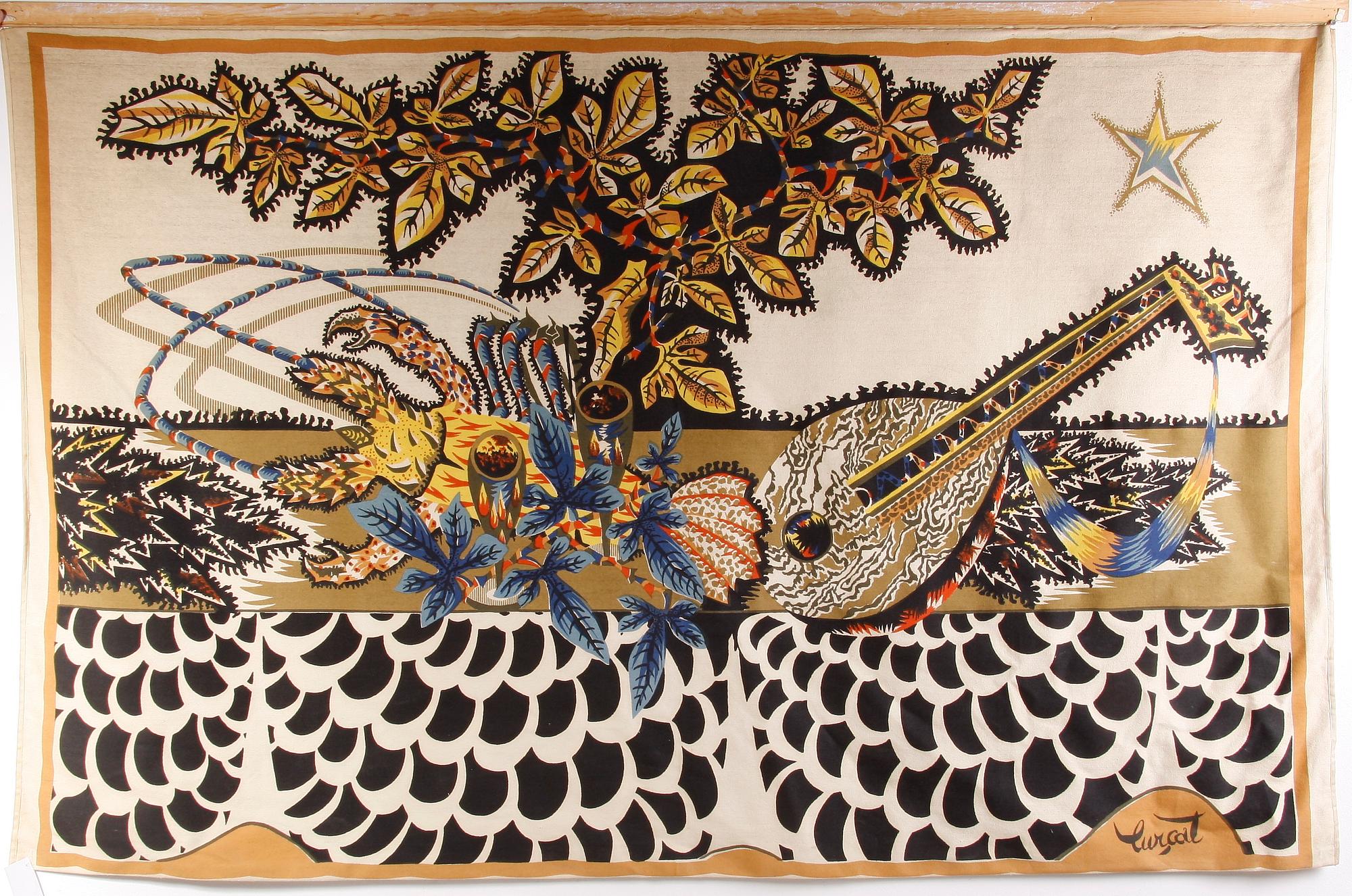 TEXTILTRYCK, sign Lurcat. 1900-tal. 126 x 200.