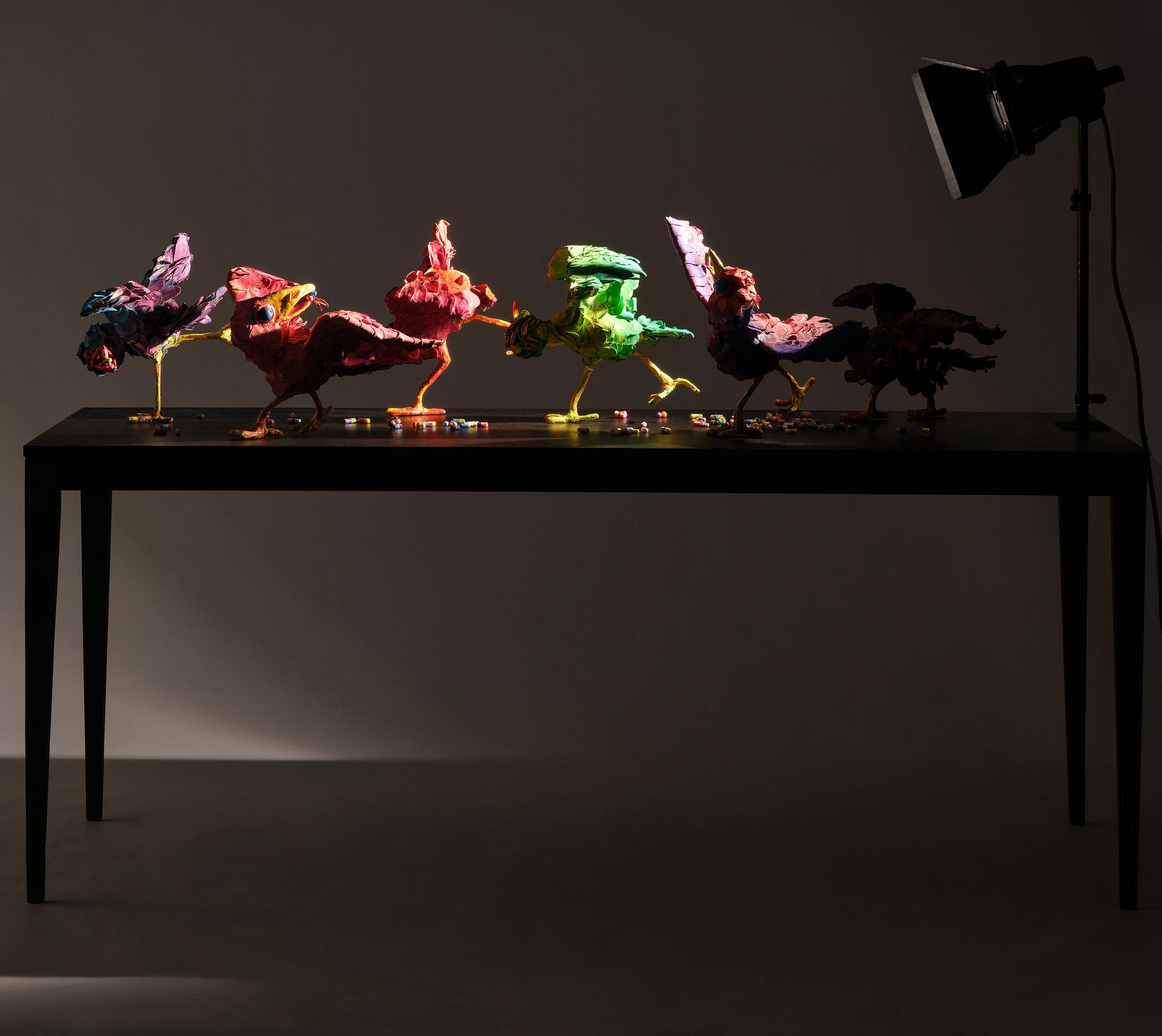 Nathalie Djurberg & Hans Berg, "A Thief Caught in the Act (Flock of Birds)".