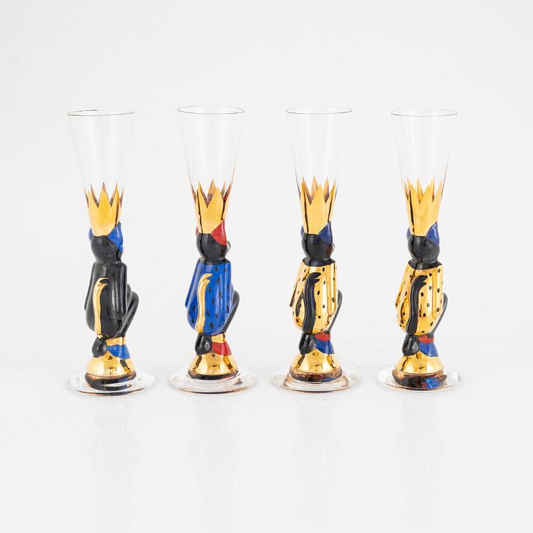 Gunnar Cyrén, snapsglas, 4 st, sk djävulsglas, "Nobel", Orrefors.