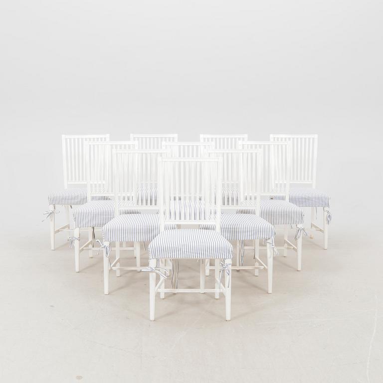 A set of 10 painted Gustavian style chairs from IKEA later part of the 20th century.