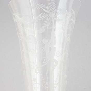 Edward Hald, a glass vase, 'Urskogen', Orrefors, numbered 378.