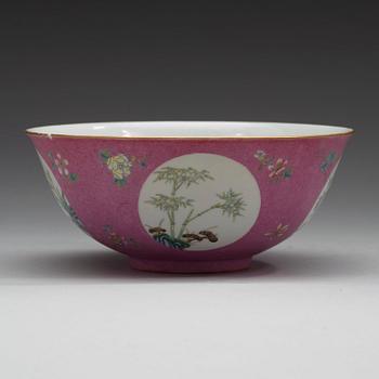 A pink sgraffitto bowl, Qing dynasty with Daoguangs mark in red.