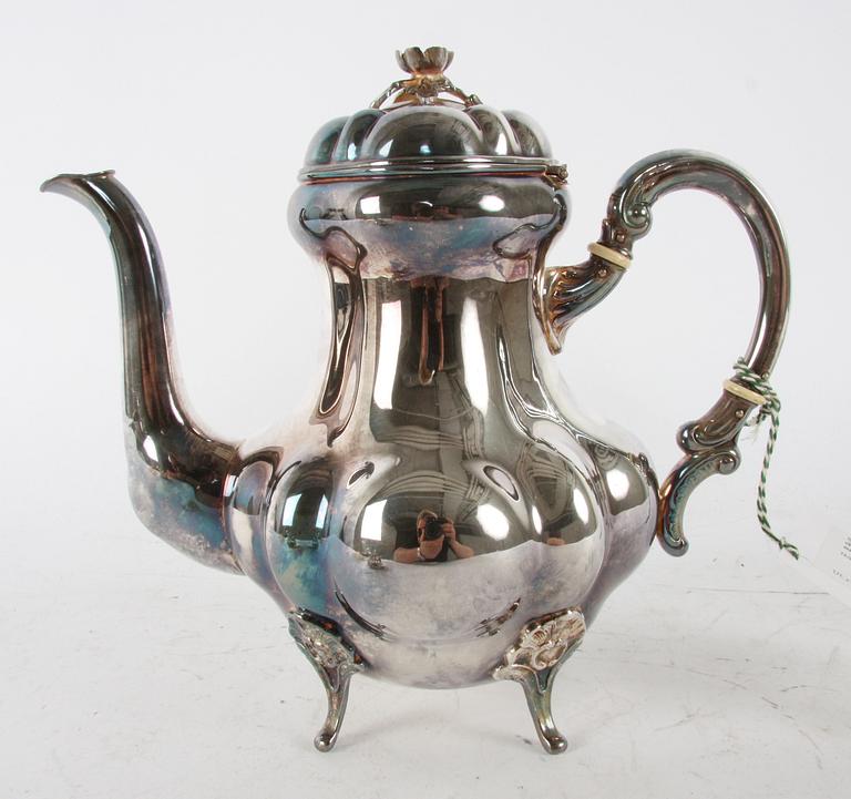 KAFFESERVISDELAR, 10 delar, silver, rokokostil, div smeder.