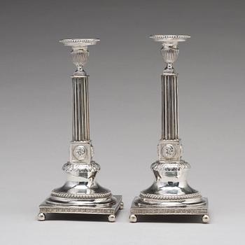 A pair of Swedish 18th century silver candlesticks, mark of Lars Boye, Stockholm 1792.