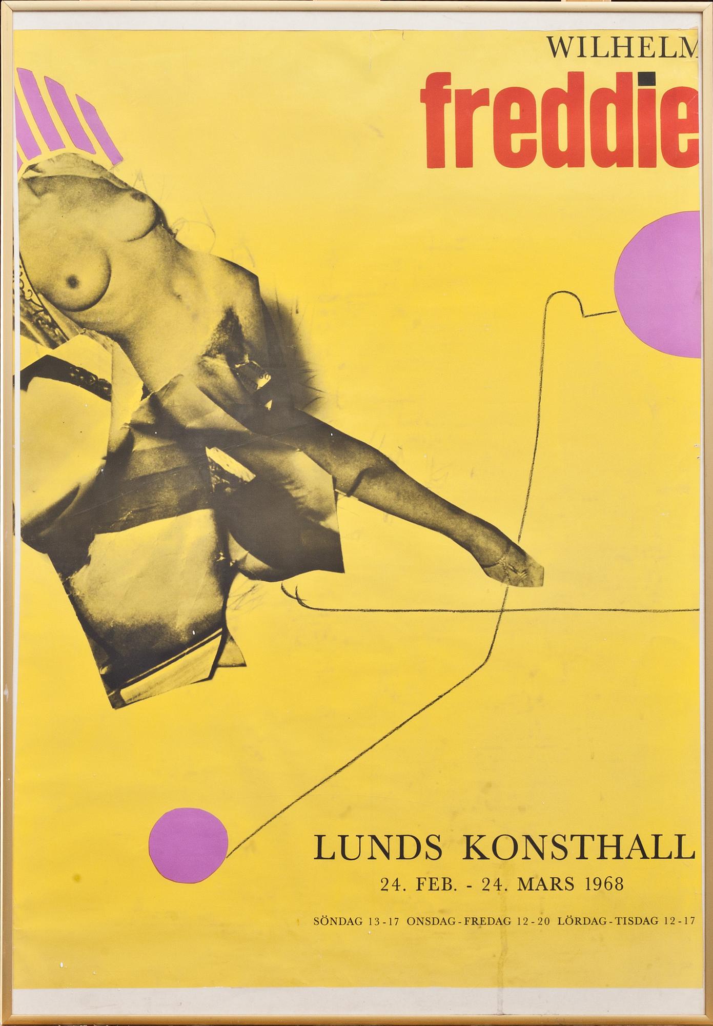 UTSTÄLLNINGSAFFISCHER. 2 st. Asger Jorn, efter samt Wilhelm Freddie, efter. Lunds konsthall 1966 samt 1968.