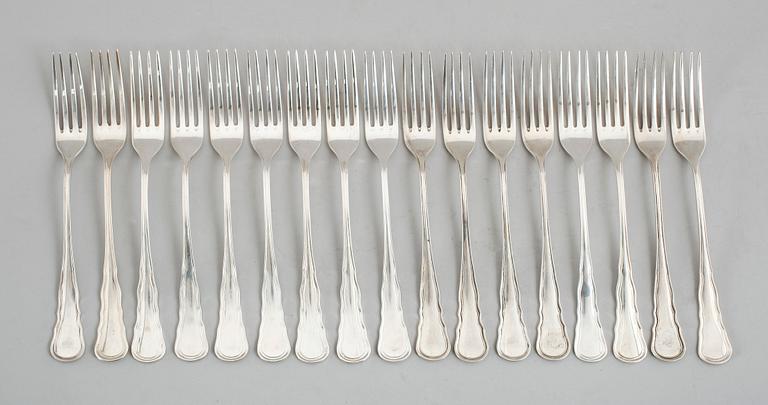 BORDSGAFFLAR, 16 st, silver, CG Hallberg, bl a 1952. Vikt ca 658 gram.
