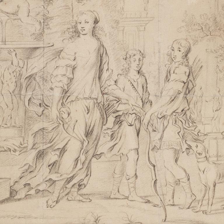 JAN MYTENS, hans krets. Osignerad. Bildyta 24 x 35,5 cm.