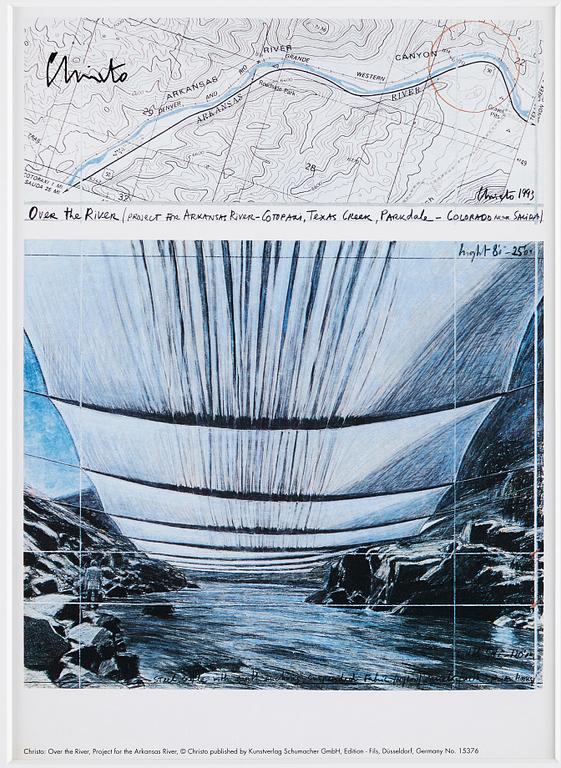CHRISTO & JEANNE-CLAUDE, 2 st offsets, "Over the River, Project for Arkansas River, State of Colorado, USA, signed.