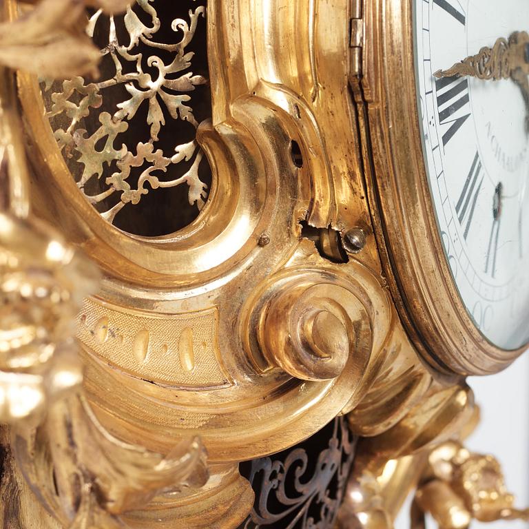 French Louis XV 1740's gilt bronze wall clock.