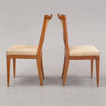 Six Louis XVI style oak chairs from around the year 1900.
