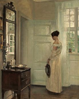 176. Carl Holsoe, Salongsinteriör med kvinna.