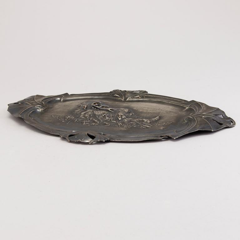 TRAY, pewter, Warszaw, engraved and dated in Russian 1910.