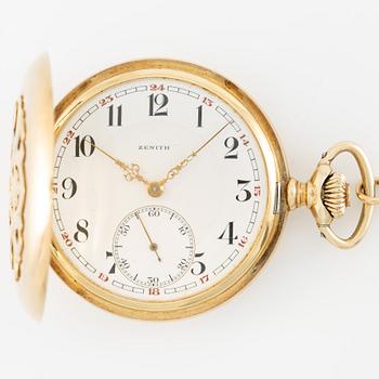 Zenith, pocket watch, 14K gold, hunter, with chain in 18K gold, 51.5 mm.