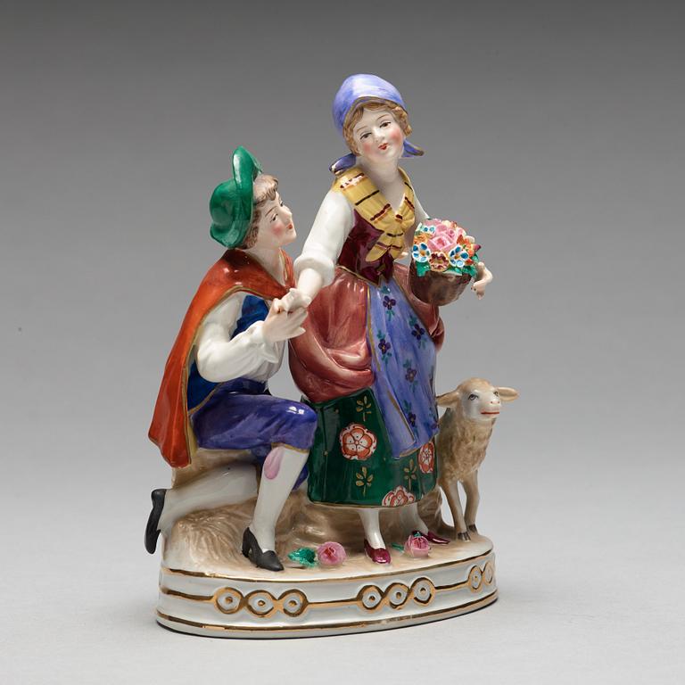 FIGURGRUPP, porslin. Neapelliknande märke, 1900-tal.