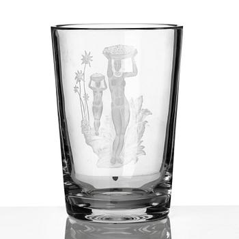 Nils Landberg, an engraved glass vase, Orrefors, Sweden 1941, engraved by John Rosenstam.