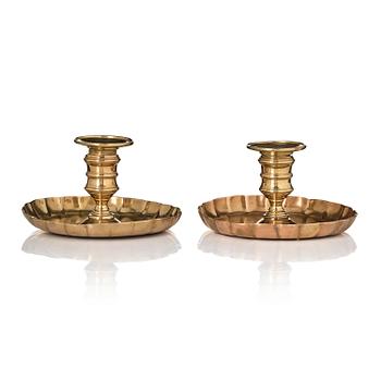 147. A pair of paktong late Baroque night candlesticks, first part 18th century.