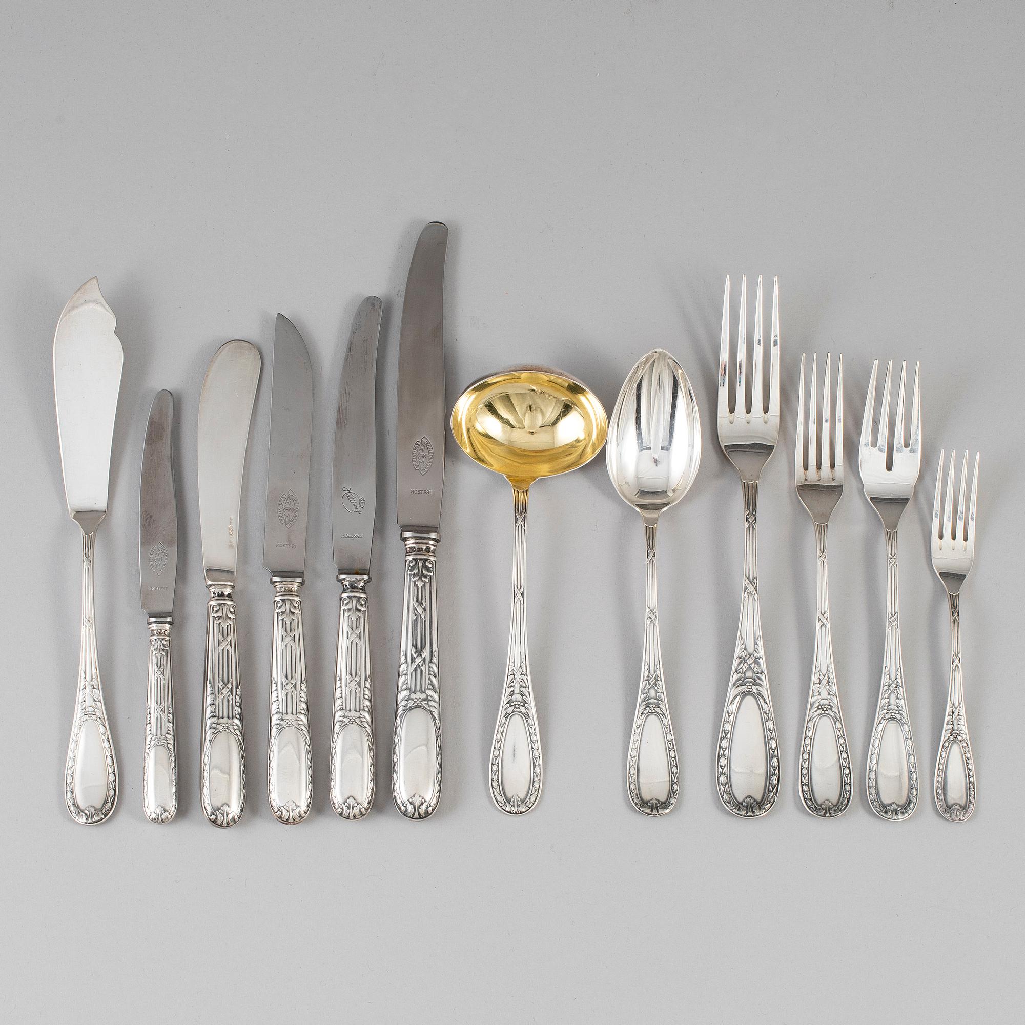 CG HALLBERG, bestickservis, 91 delar, silver, Stockholm, 1940-6.