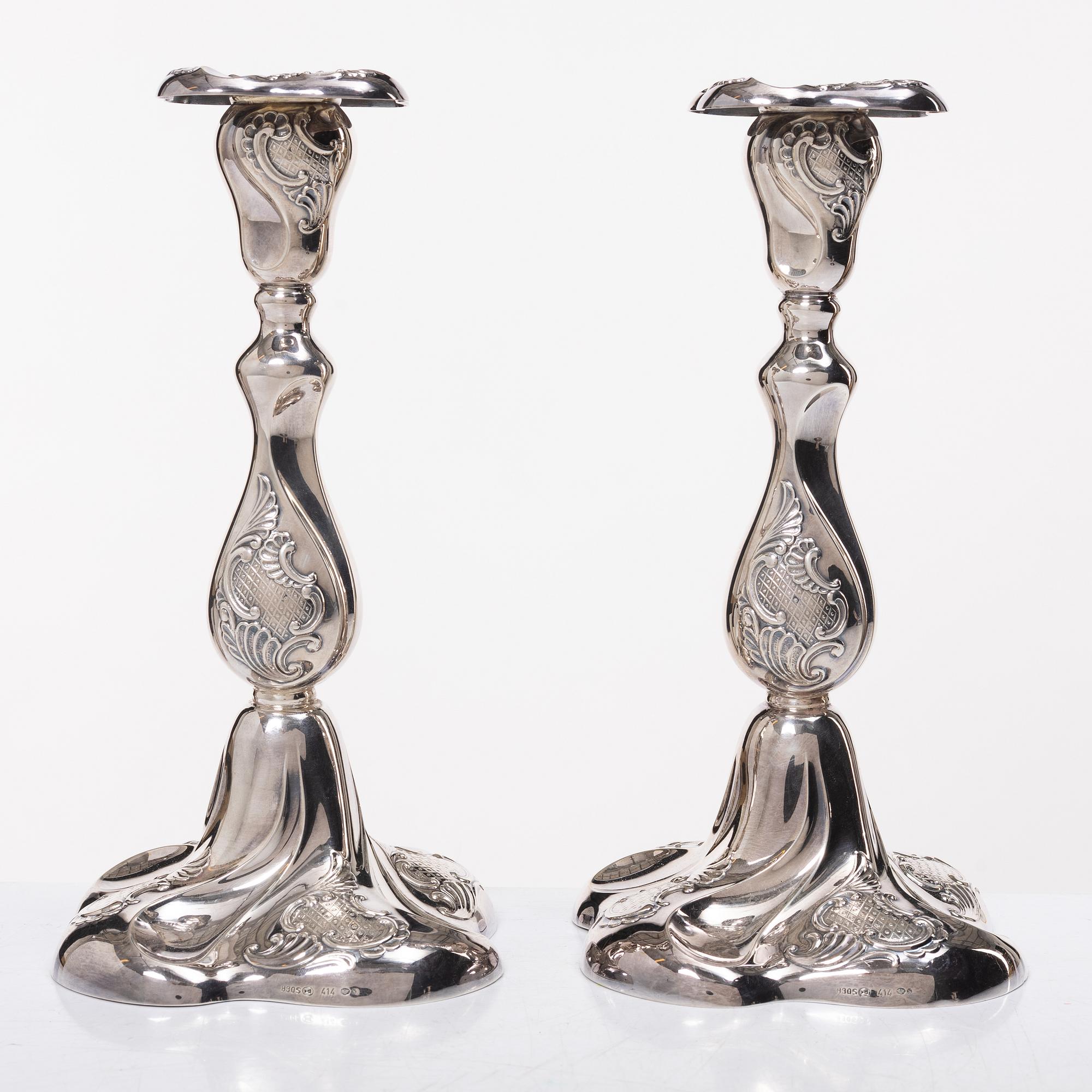 Candelabra, 2+2 pcs, silver, Thorvald Marthinsen Silverware Factory, Tönsberg, Norway, 20th century.