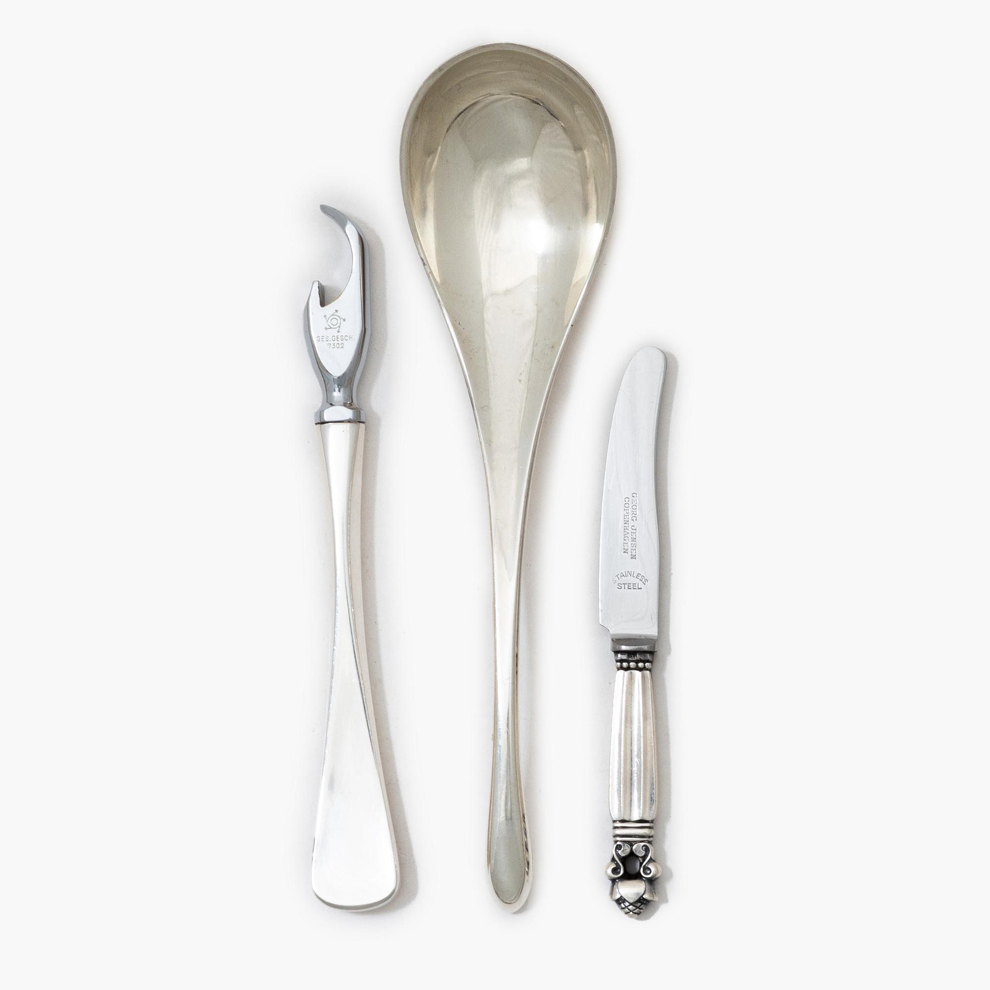 Three silver utensils, Denmark, 20th century.