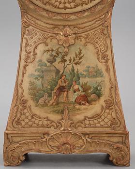 A rococo polychrome-painted and giltwood longcase clock by N. or C. Berg (active in Stockholm  1751-94/1762-84).