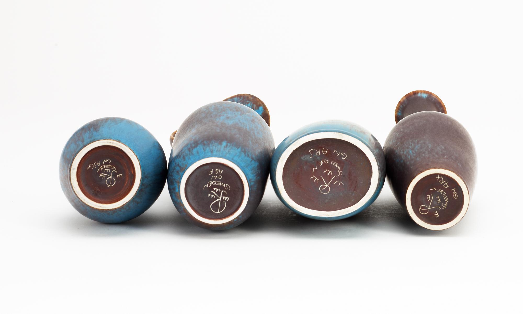 A set of four Gunnar Nylund stoneware vases, Rörstrand.