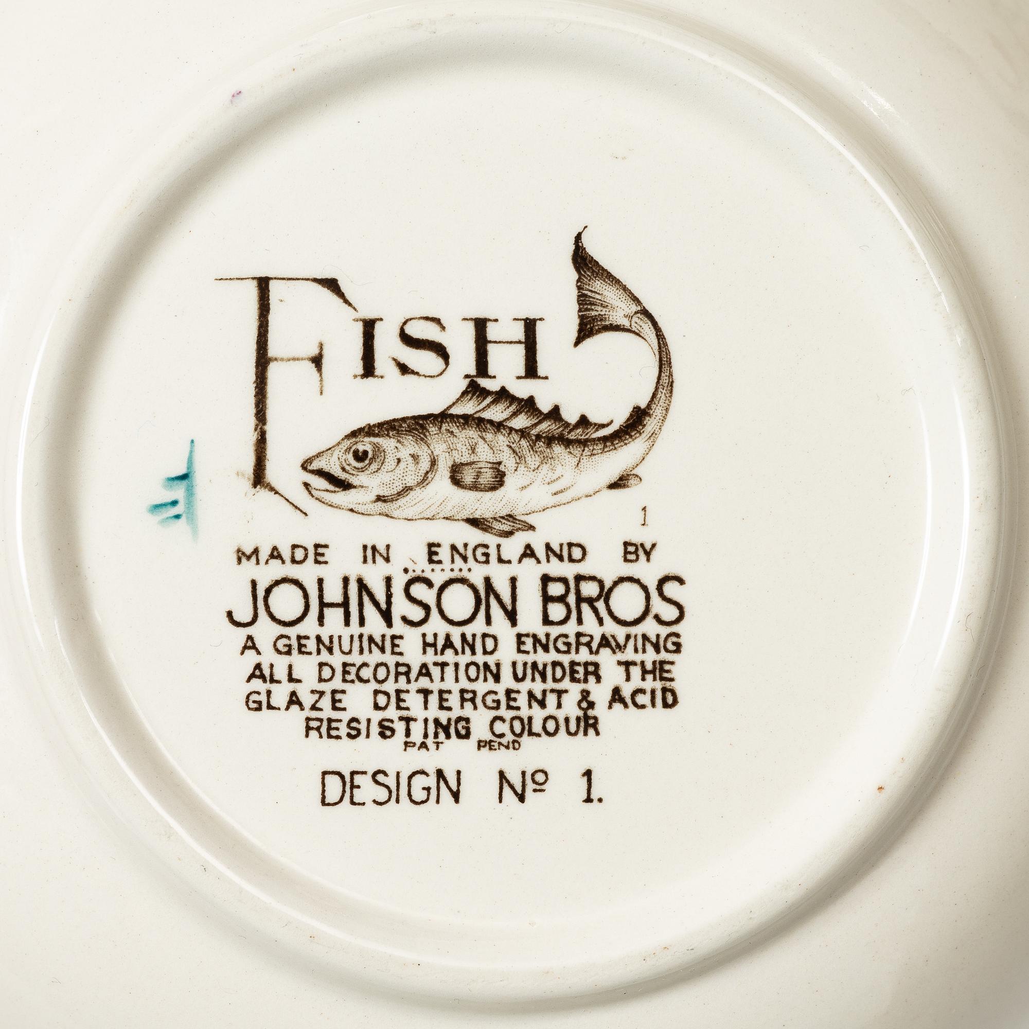 Service pieces, 11 pcs, ironstone, "Fish", Johnson Brothers, England.
