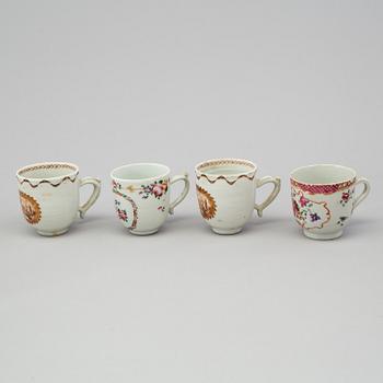 A group of 29 cups, one CREME POT and 8 saucers, Chinese export porcelain, 18th century.