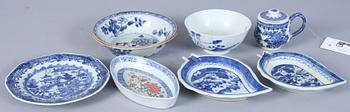 PARTI PORSLIN, 7 delar, Kina, 1700/1800-tal.