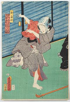 A group of six Japanese woodblock prints, including works by Utagawa Kunisada.