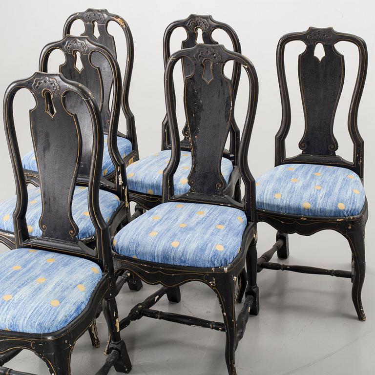 Six swedish rococo 18th century chairs.