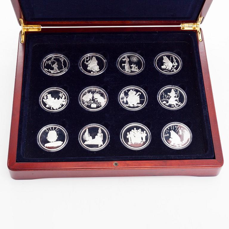 Collection of sterling silver medals, Tove Jansson and the Moomin Characters, Rahapaja Oy, Finland 2004-2005.