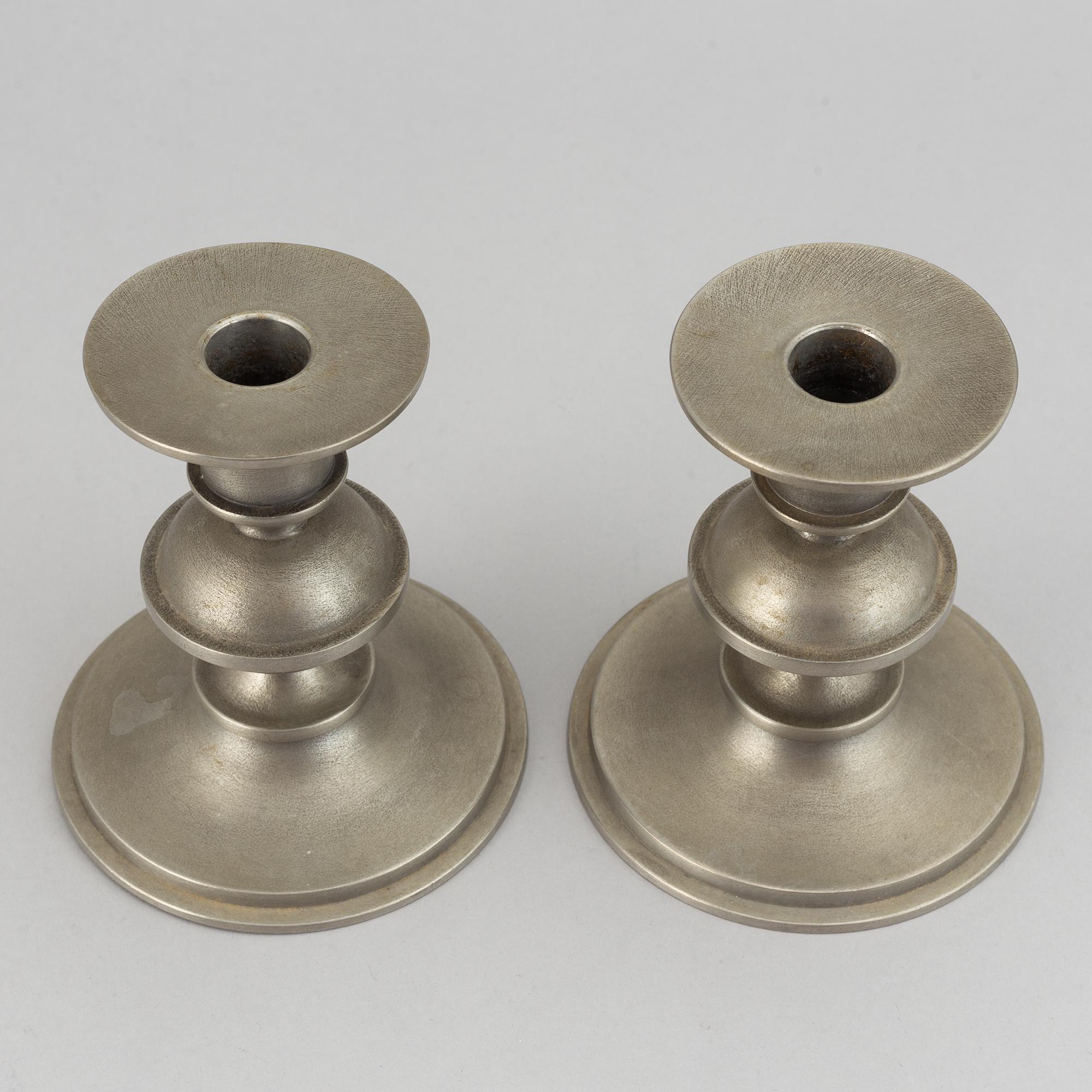 Edvin Ollers, a pair of pewter candlesticks, Schreuder & Olsson, Stockholm 1973.