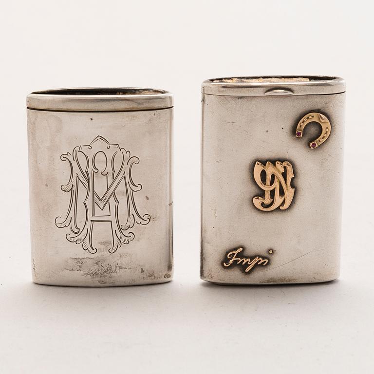 Silver boxes and cases, totally 6, Finnish marks 1927-1945.