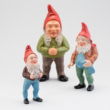 Three painted terracotta santa claus figurines from the first half of the 20th century.