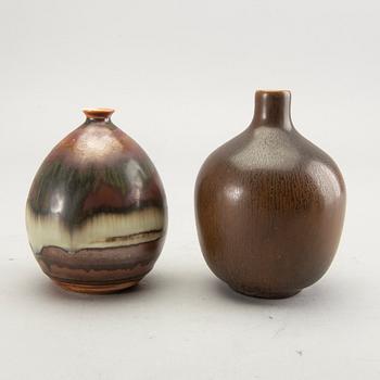 A set of six vases and a dish, by different makers, Höganäs and Vallåkra.