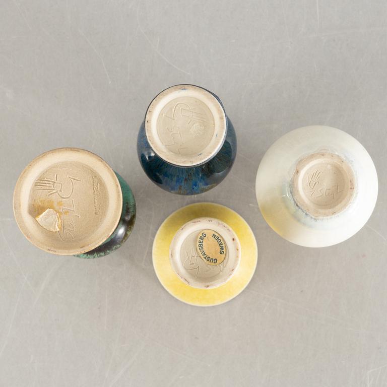 Stig Lindberg, a set of four miniature stoneware vases and two bowls, Gustavsberg Studio.