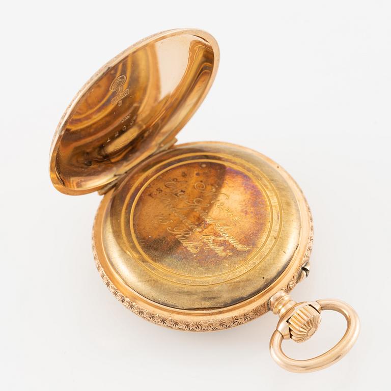 Fickur, 14K guld med etui, 36 mm.