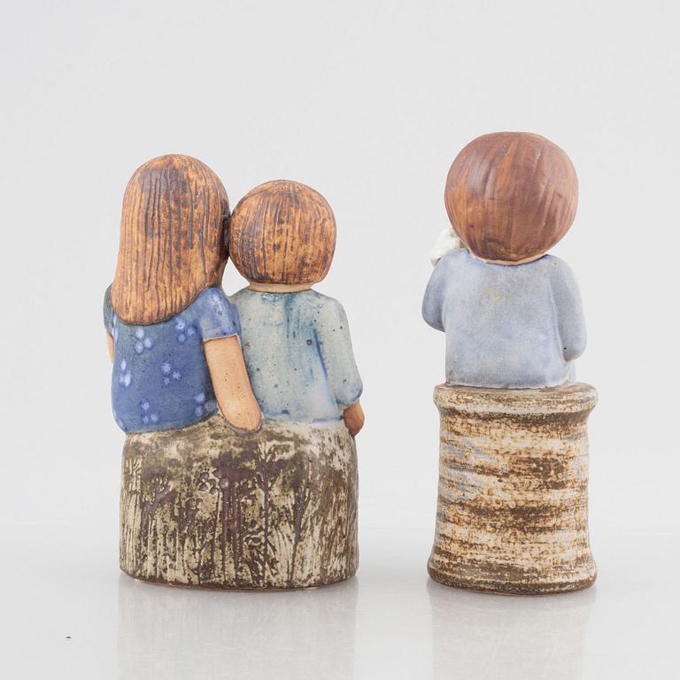 Lisa Larson, two stoneware figurines, 'Blomsterflicka' and 'Syskon', Gustavsberg and Gustavsbergs Studio.