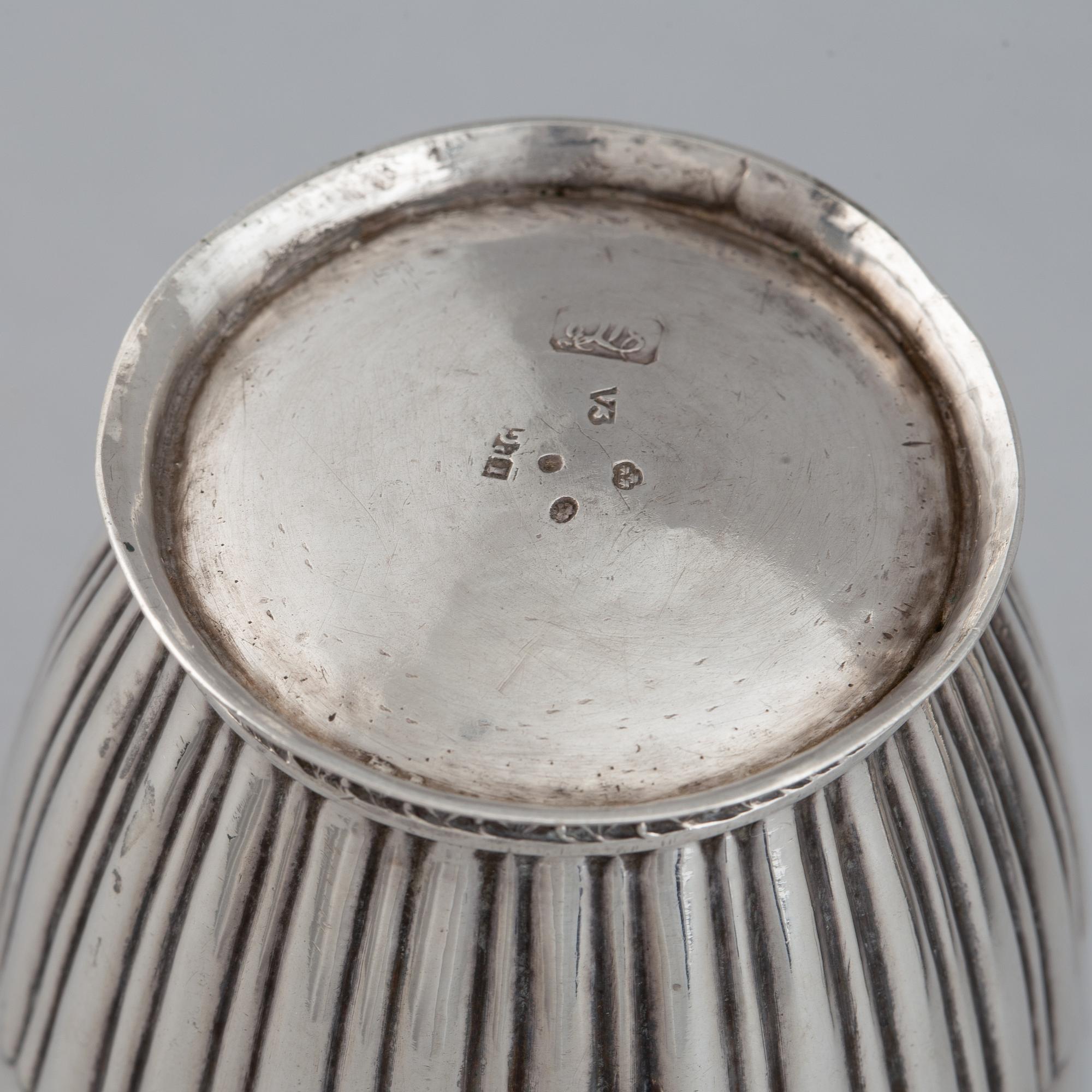 Two creamers, silver, one german and one Johan Petter Grönvall, Stockholm 1827.