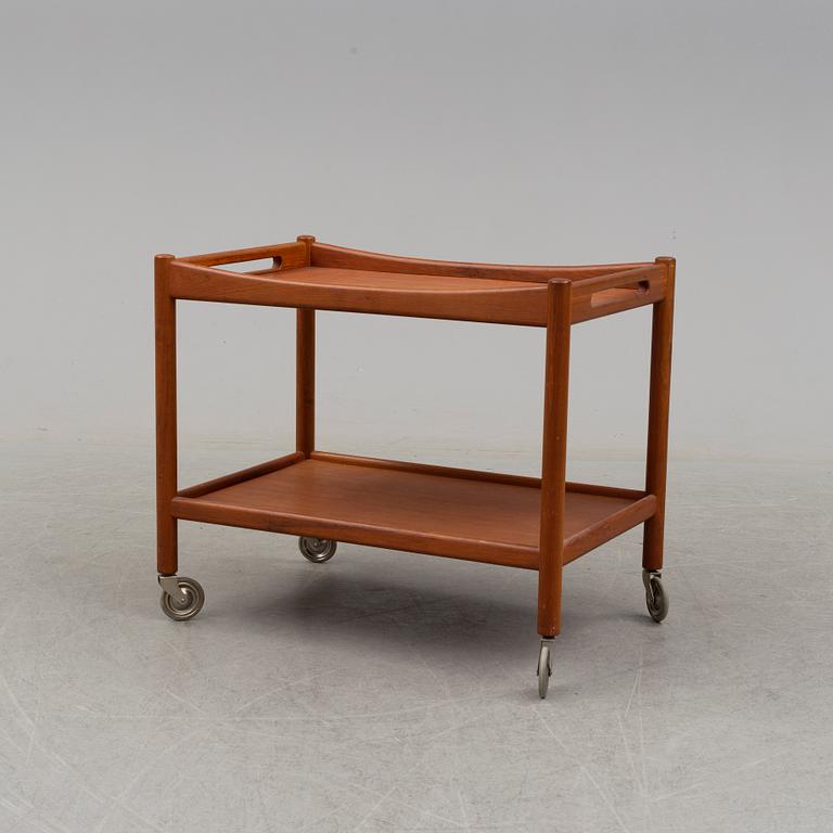 A mid 20th century teak serving trolley by Hans J Wegner, Andr. Tuck, Denmark.