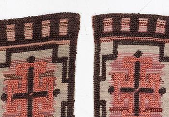 Elsa Gullberg, Attributed, a pair of draperies/curtains, flat weave with knotted relief decoration, c.263 x 67 cm.