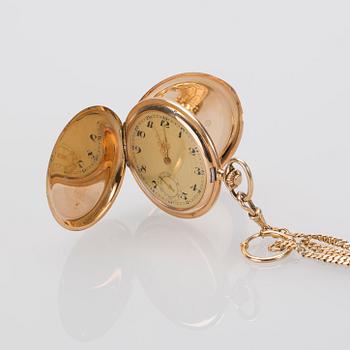 FICKUR, 14K guld, 1900-talets första hälft. Total vikt inklusive urverk och kedja(18K) ca 84 g.